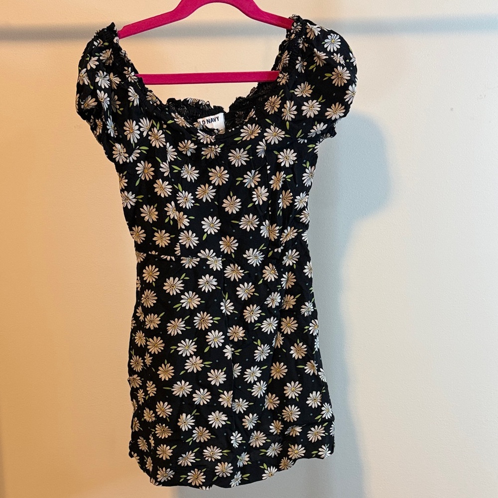 Old Navy Black Dress with White Floral Pattern